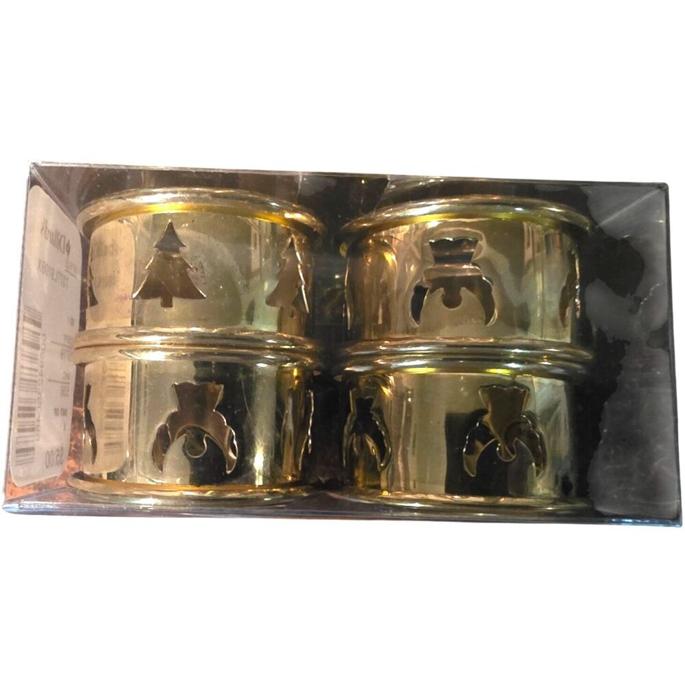 8 Napkin Rings Dillard's Gold Metal Christmas-Themed Cutout Designs 2 packs NOS‎